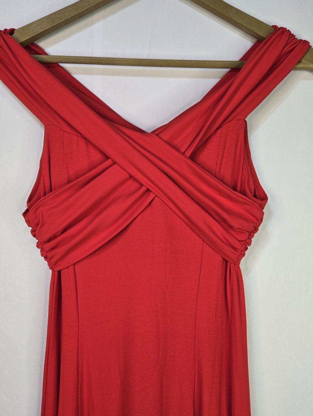 OGL Size S Vibrant Red Cross-cross Neckline Maxi Dress, Built-in Brami Bra NWT - Picture 6 of 10